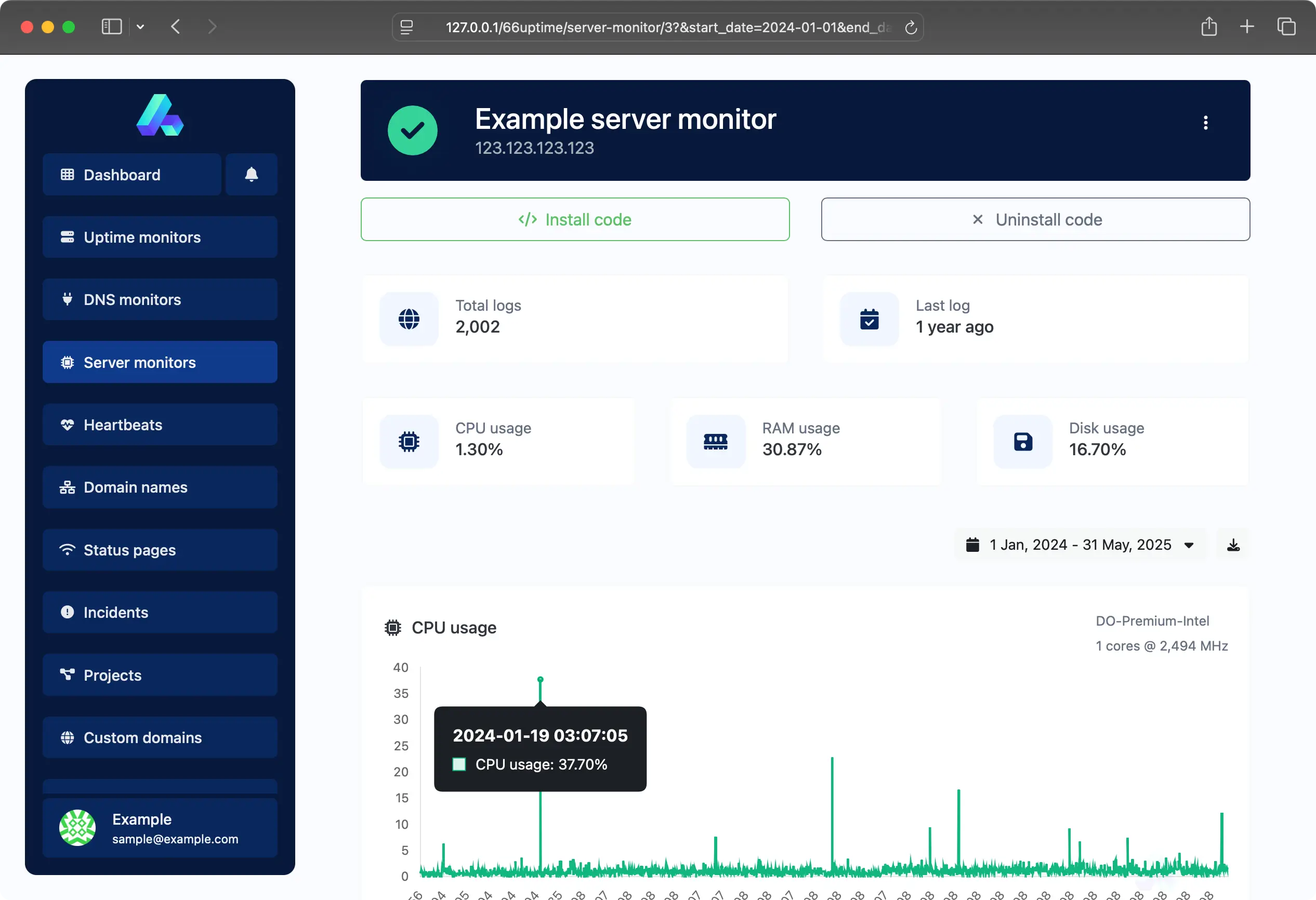 Server monitoring dashboard